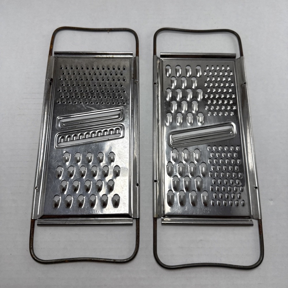 Vtg Ekco Stainless All In One Flat Grater Shredder Handles Cheese Vegetables 2ct